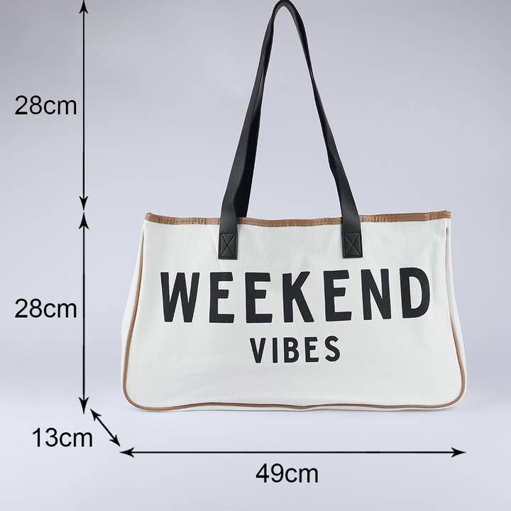 As shown WEEKEND VIBES Canvas Tote for wholesale on Faire4