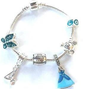 Children's 'Blue Princess 4th Birthday' Silver Plated Charm Bead Bracelet for wholesale by Liberty Charms