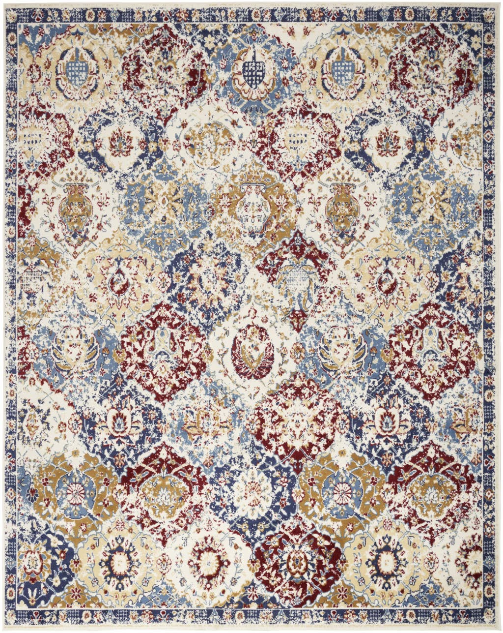 HomeRoots - Wholesale Area Rug - 7' X 10' Navy Blue Damask Power Loom Distressed Area Rug0