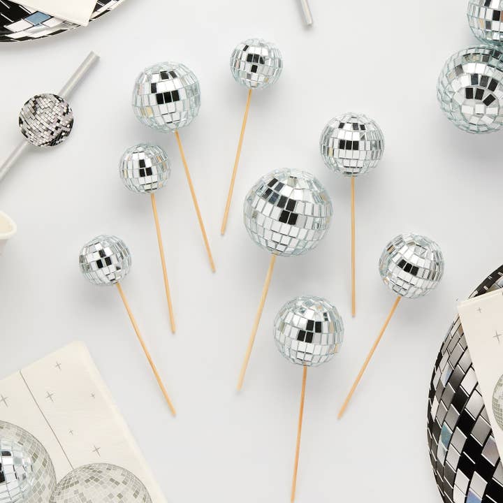 Hootyballoo by Club Green - Wholesale Cake/Cupcake Topper - Disco Ball Food Decorations - Pack of 8