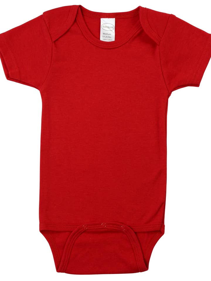 Red Interlock One Piece for wholesale by Bambini Infant Wear inc.