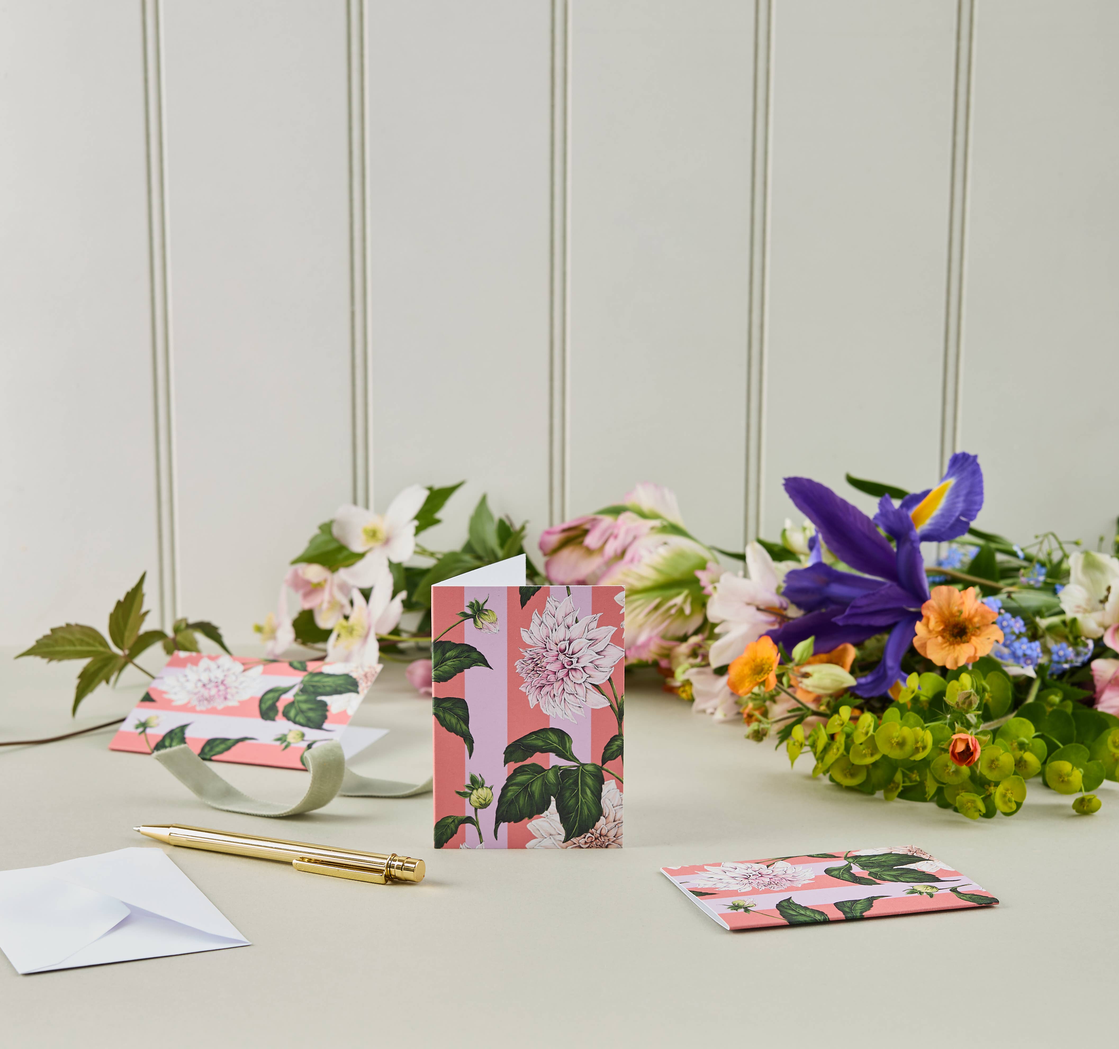 Catherine Lewis Design – wholesale Everyday greeting card – Mini Card - Dahlia Stripe Pink - Blank0