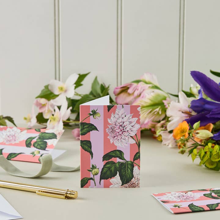Mini Card - Dahlia Stripe Pink - Blank and other Purchase Wholesale dahlia. Free Returns & Net 60 Terms on Faire trending on Faire.