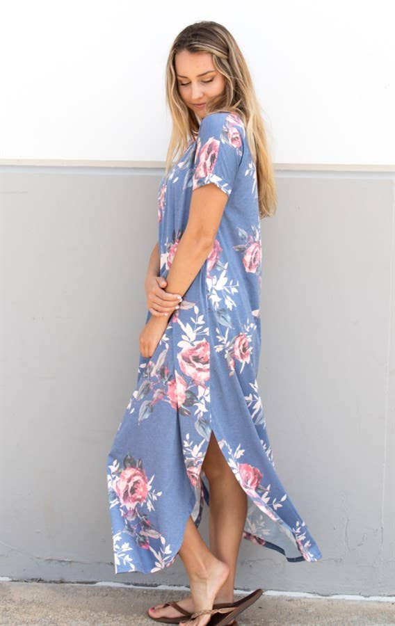 Tickled Teal – wholesale Dress – Women's – Vintage Floral Relaxed Maxi3