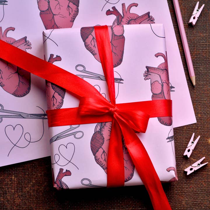 Anatomical Heart Wrapping Paper for wholesale by Laura Crow Illustration