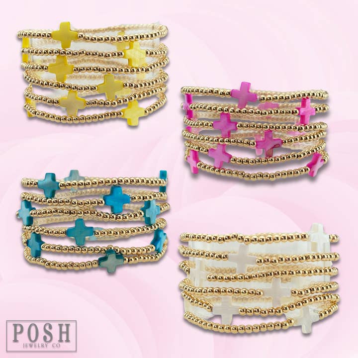 Beads and cross bead stack bracelet for wholesale by Pink Panache Brands