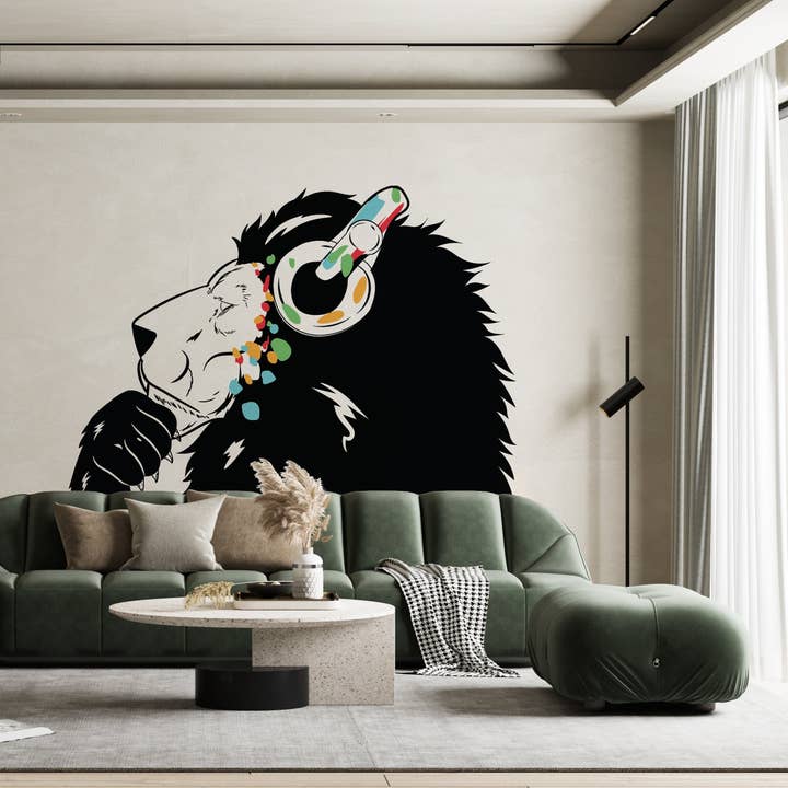 Autocollant « Lion pensif » - Inspiré par l'art de Banksy — Autocollant mural en vinyle DJ Baksy pour la vente par Decords