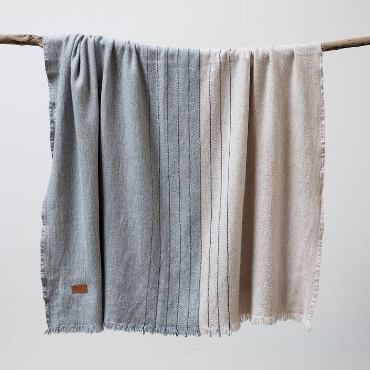 Horizon Throw - Beige/Light Gray/Navy for wholesale by Thyme and Sage Home Textiles