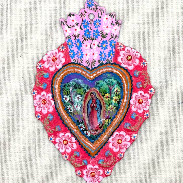 Painted Milagro Heart, Sm, Peru for wholesale by Tesoros Trading Company