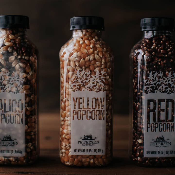 Petersen Family Farm - Wholesale Popcorn Kernels - Red Bottled Popcorn Kernels - Non-GMO, Locally Grown, No Dye