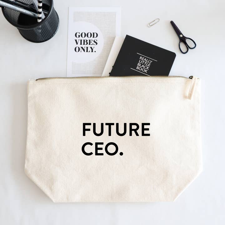 Future CEO Zipped Pouch toiletry Bag for wholesale by Word Up Creative