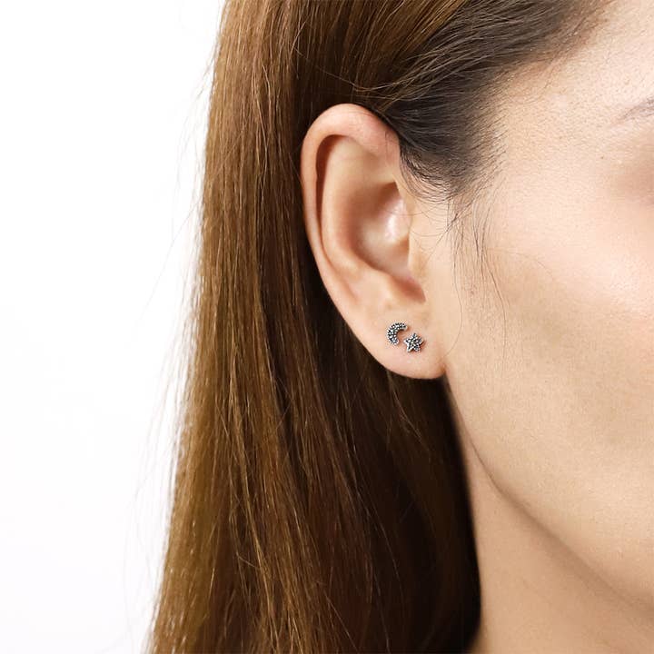 Boma Jewelry - Wholesale Stud/Post Earrings - Lune & Etoile Marcasite Studs (SD 1193)1