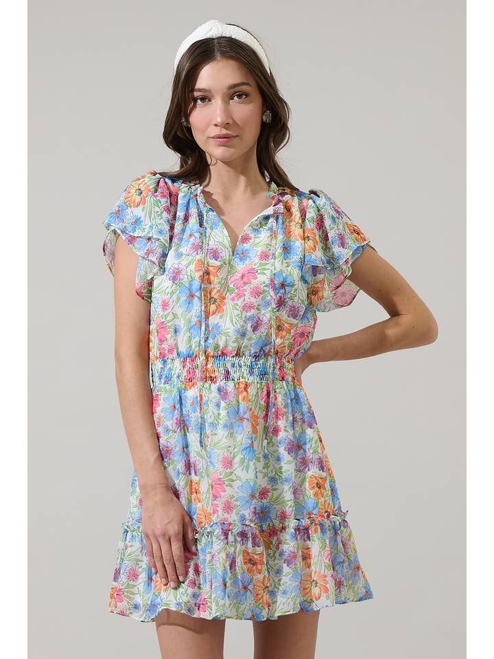 BLU-ROSA-GIALLO Abito Mini con Balze Ezia Garden Bumble in vendita all'ingrosso su Faire