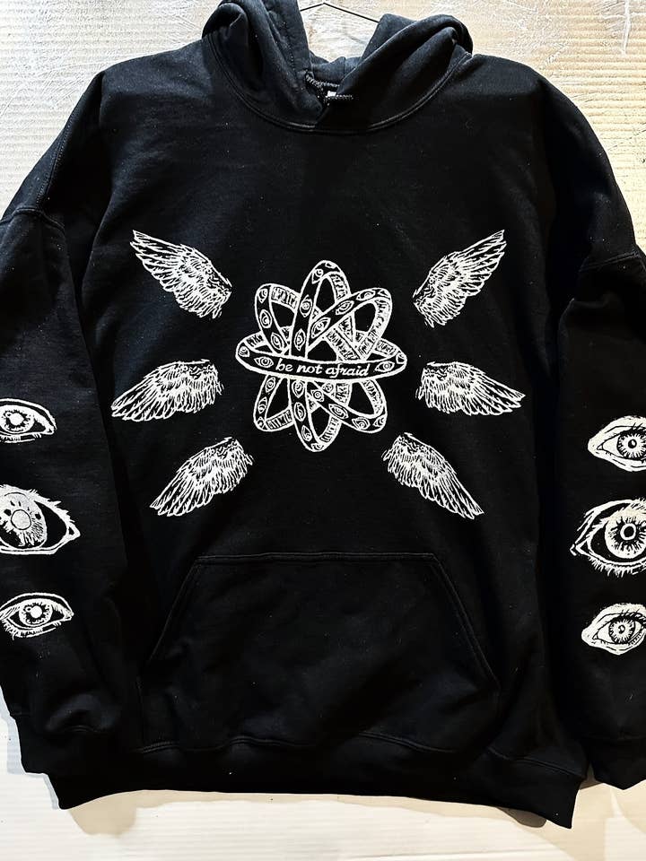 Biblically Accurate Angel Hoodie - front, back, sleeve print for wholesale by DEUS DETRITUS