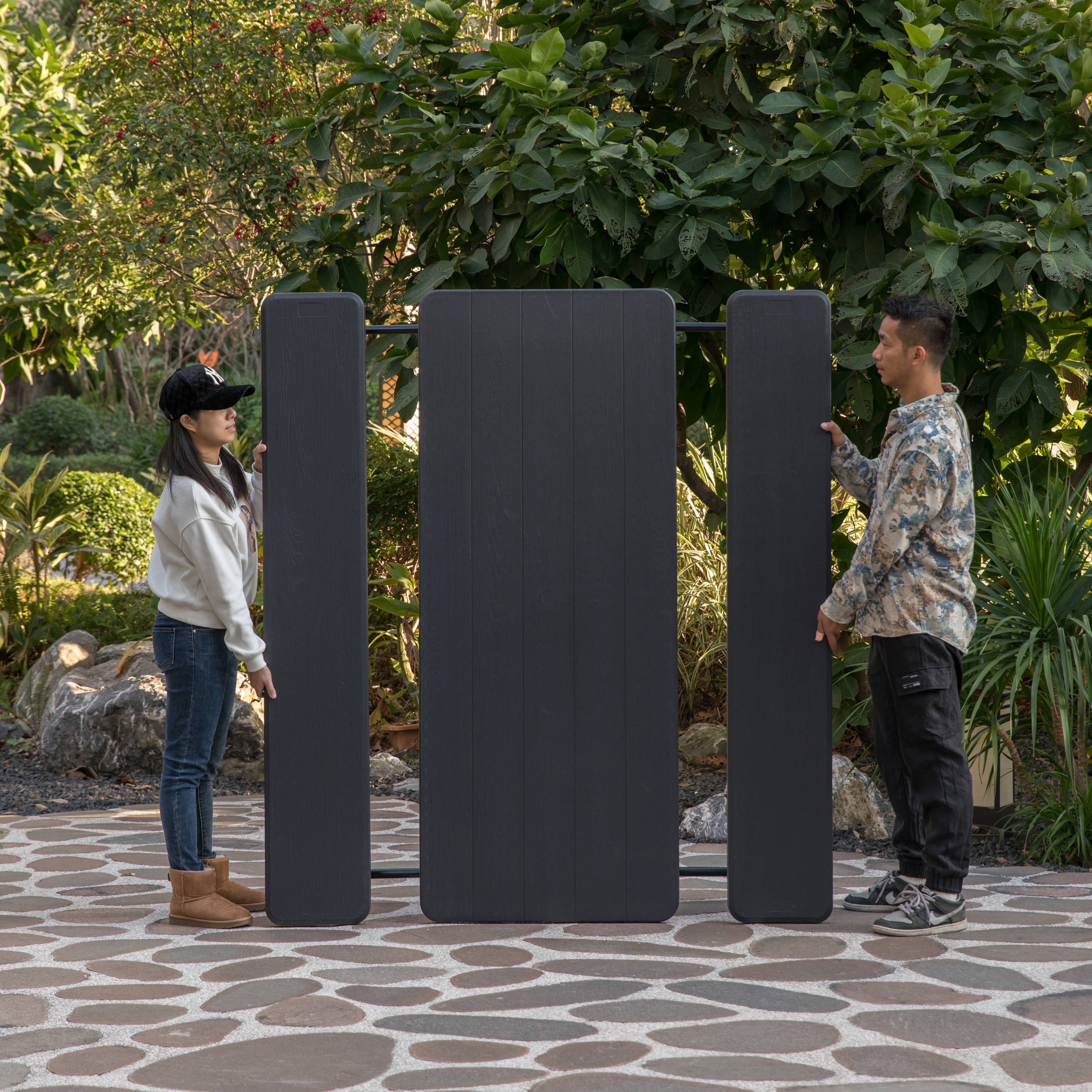 Quickway Imports - Vente Salon de terrasse - Set de table de pique-nique pliable extérieur effet bois avec structure métallique10