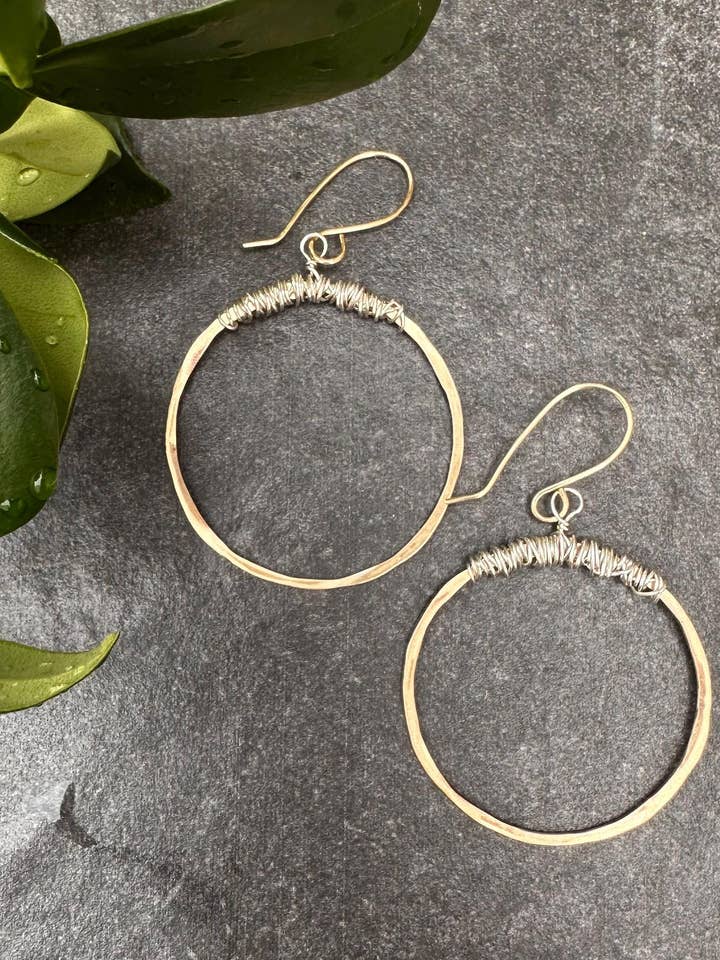 Gold Wire Wrapped Hoop Earrings for wholesale by Adorn