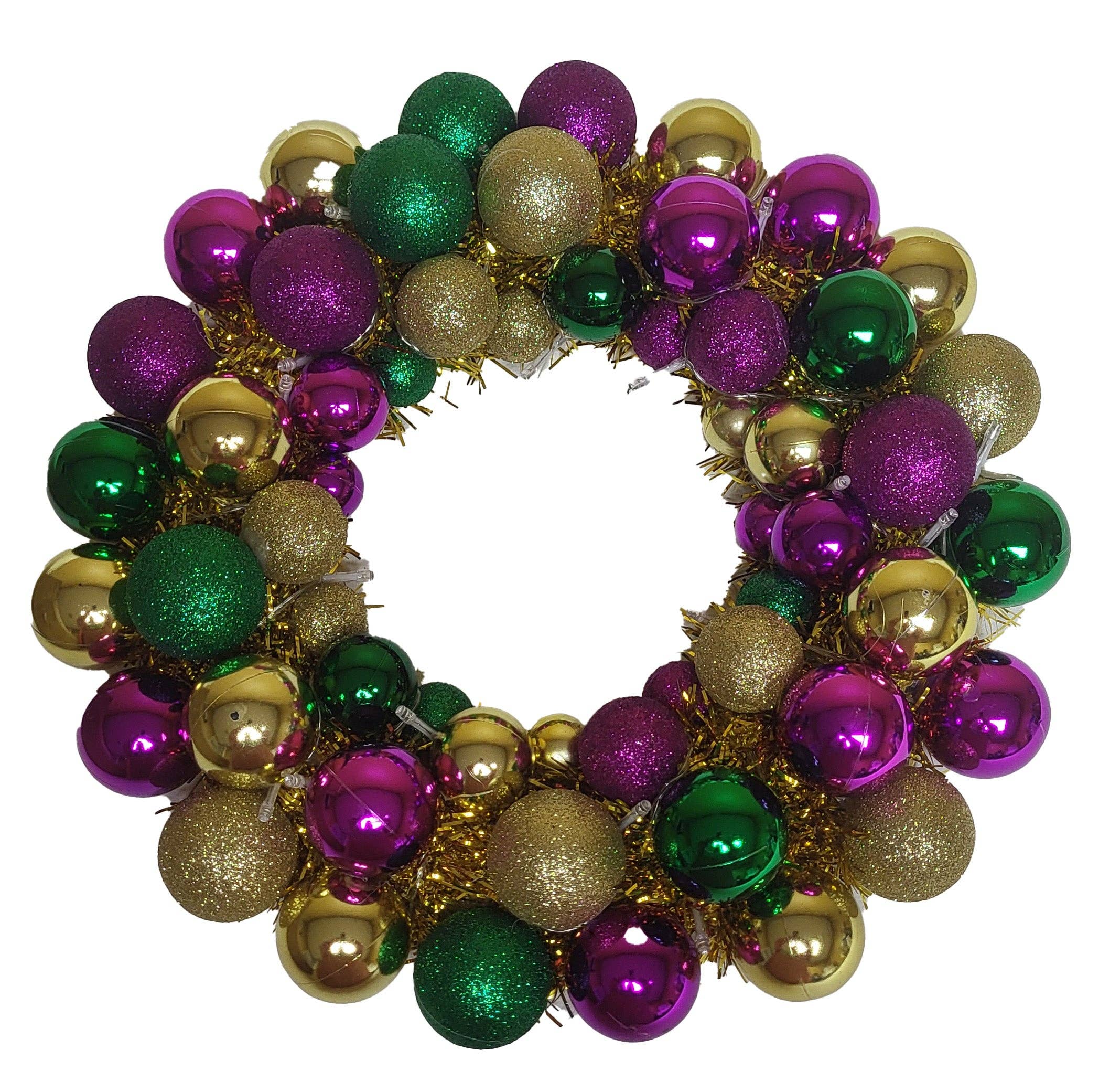 Winterland Inc. - Wholesale Wreath - 16" Mardi Gras Ball Wreath with Battery Powered Pure White LEDs0