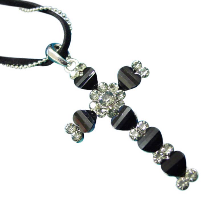 53212 - Heart Cross Necklace with chain and band for wholesale by Western Fashion