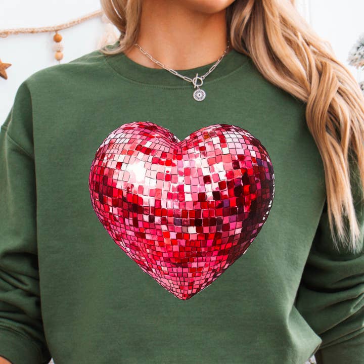 Shoppe SHC – Engroshandel Grafisk Sweatshirt - Dame – Hjerte Diskokugle Sweatshirt | Serigrafi Sweatshirt13