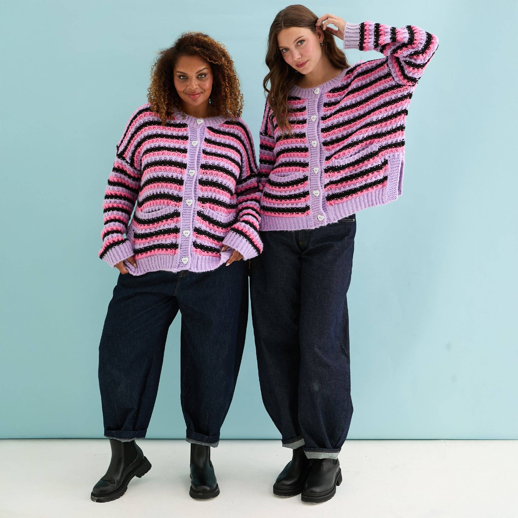 Cara & The Sky - Wholesale Cardigan - Women's - Bernice Stripe Cross Stitch Cardigan - Lilac17