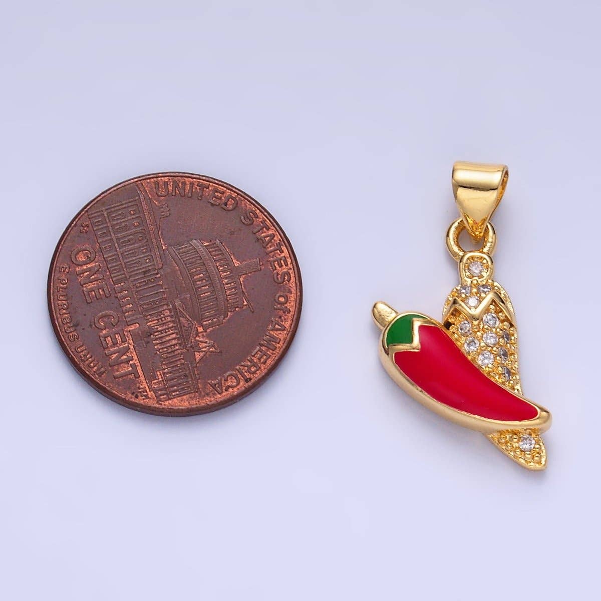 Aim Eternal - Wholesale Individual Charm/Pendant - 24K Gold Filled Red Enamel Micro Paved CZ Chili Pepper Pendant | AA11532
