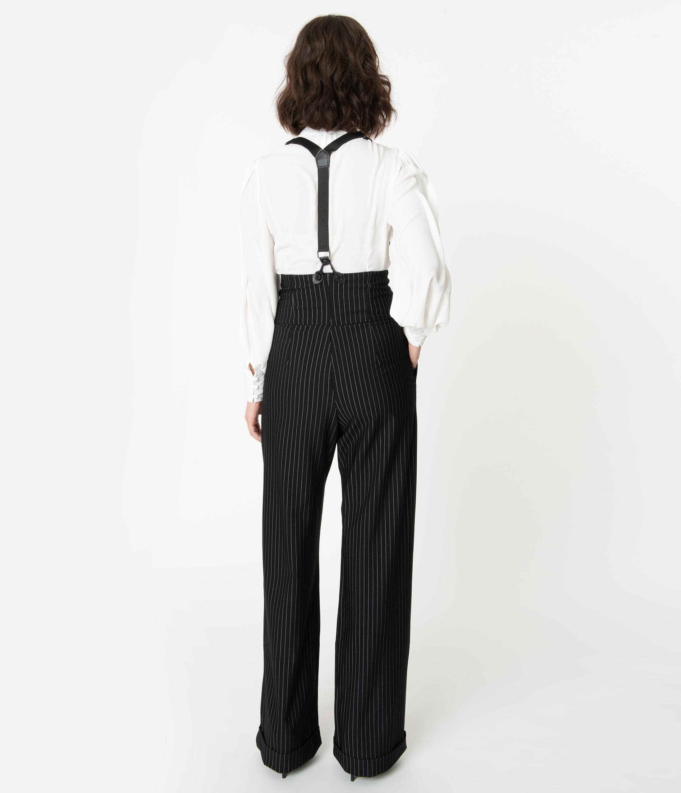 Unique Vintage - Wholesale Pants - Women's - Unique Vintage Black & White Pin Stripe Thelma Suspender Pan2