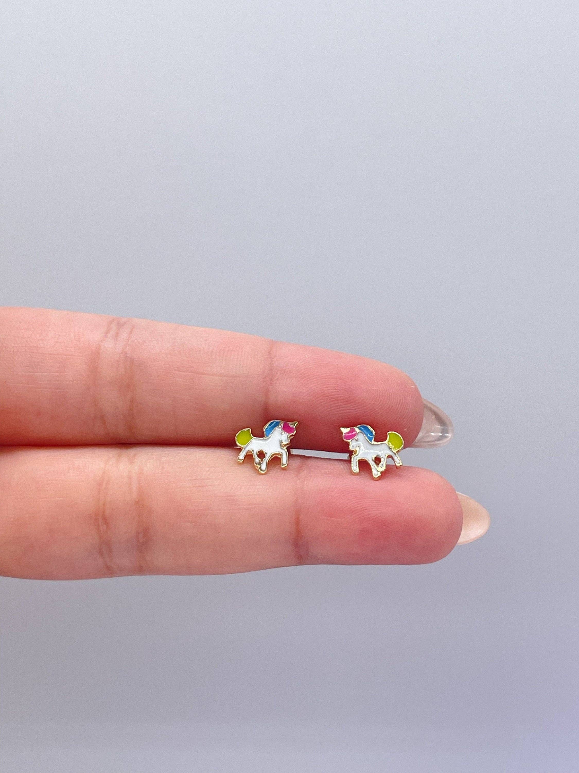 Milie – wholesale Stud/post earrings – 18k GF Enamel Unicorn Stud Earrings: Children's Jewelry1