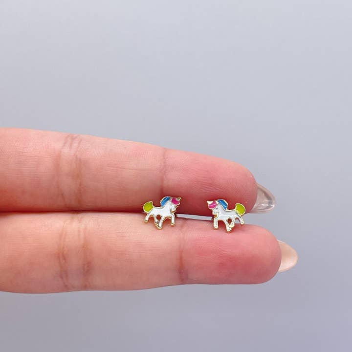 Milie - Wholesale Stud/Post Earrings - 18k GF Enamel Unicorn Stud Earrings: Children's Jewelry1