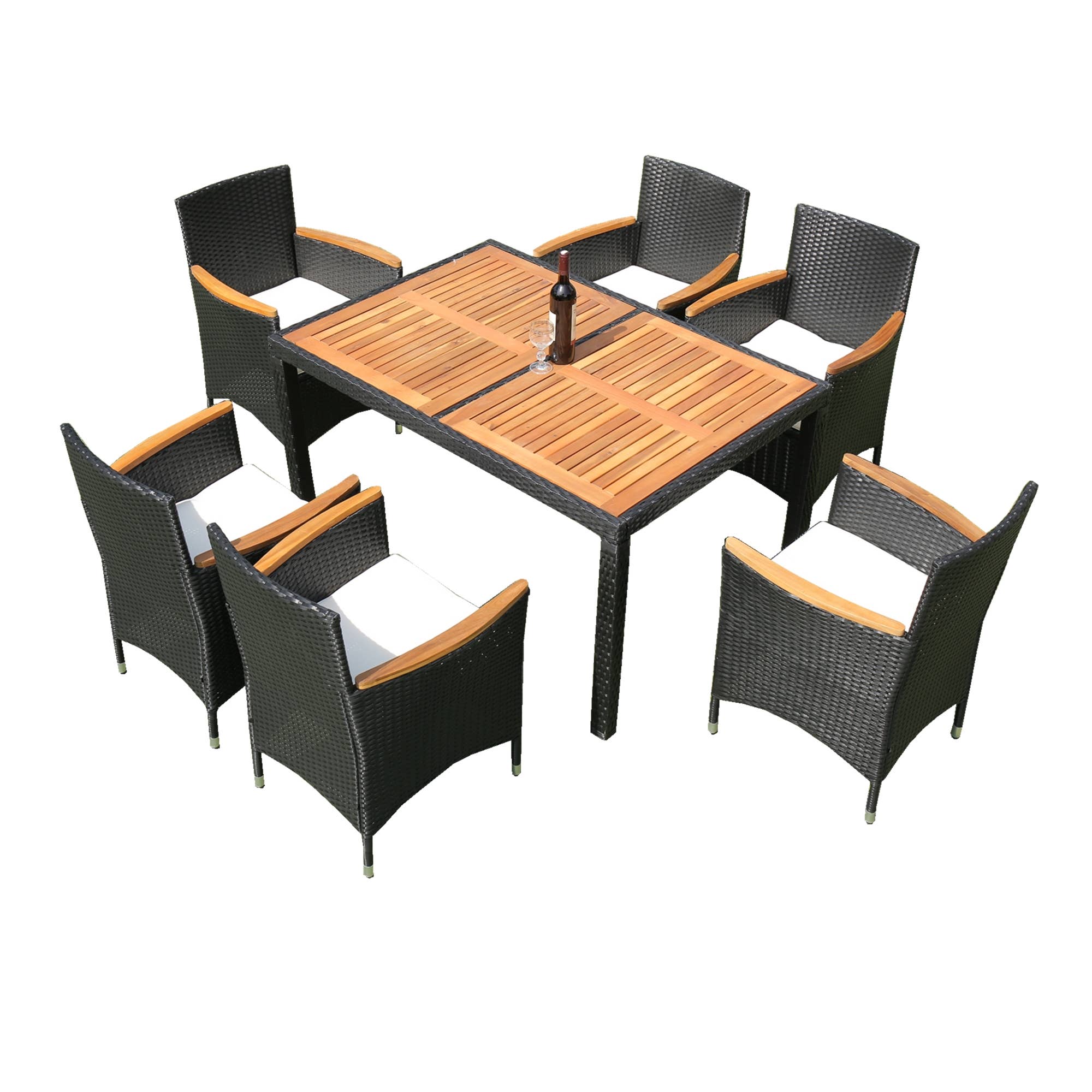 39F Inc. - Wholesale Patio Set - 7-Piece Outdoor Patio Wicker Dining Set with Acacia Wood Top11