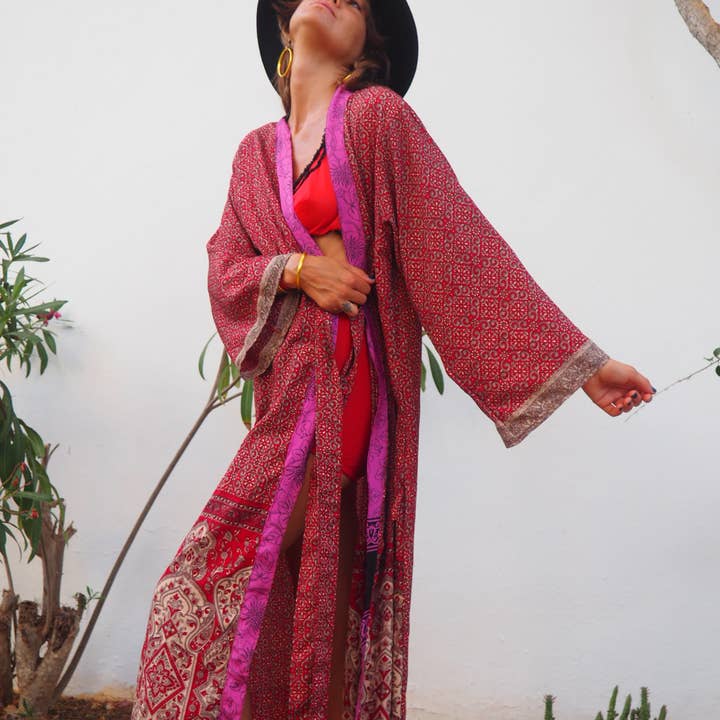Vagabond Ibiza - Wholesale Kimono - Women's - The Kardash Kimono Long – Up-cycled Vintage Sari Kimono 35