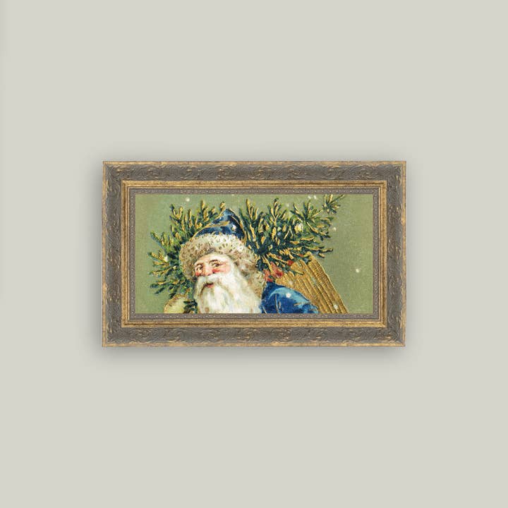 Petal Lane Home - Wholesale Christmas Wall Art - Santa Dressed In Blue Framed Antique Art