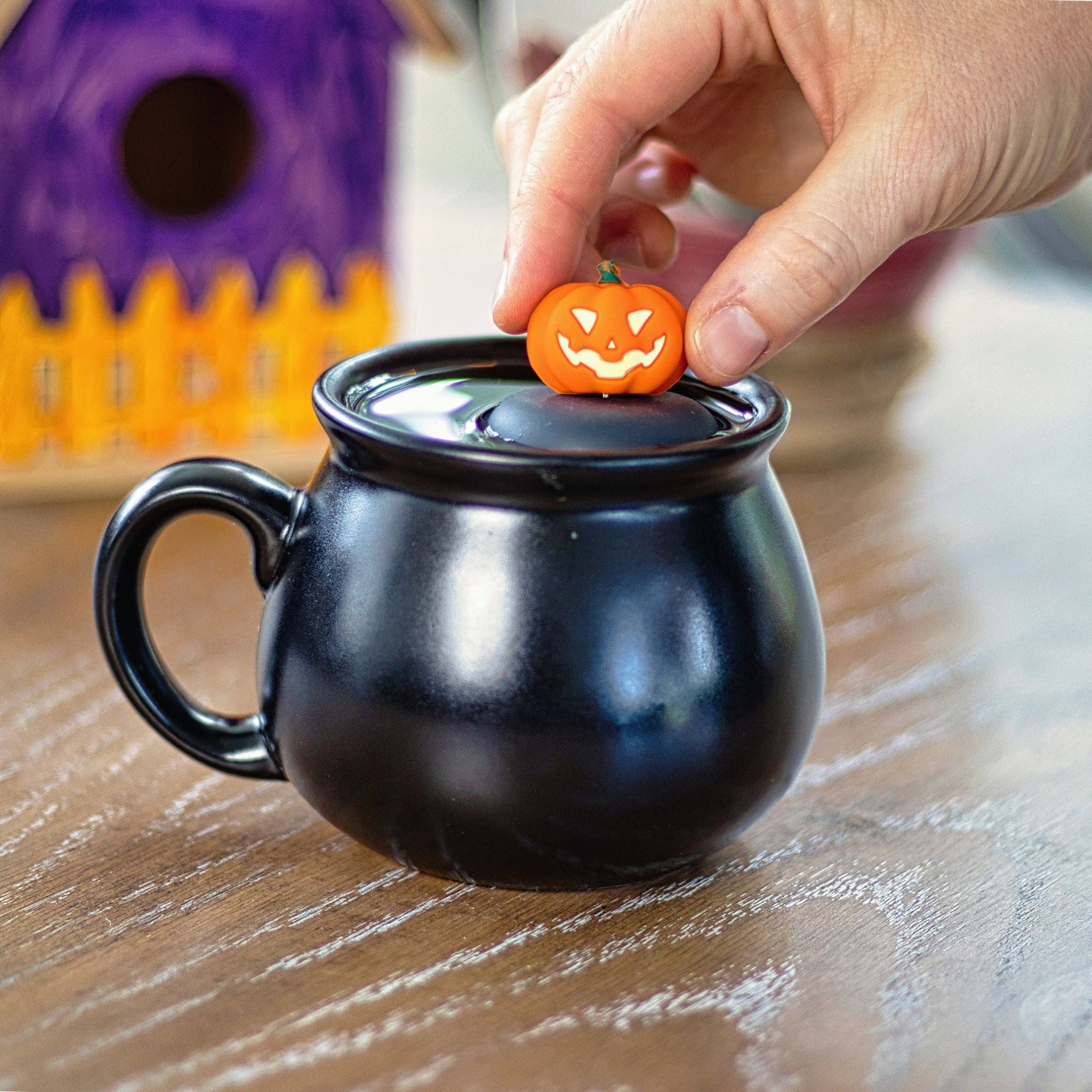 Float2infuse Tea Infuser - Wholesale Tea Strainer/Infuser - Jack-o-Lantern | Floating Tea Steeper | Grey Base | Orange1