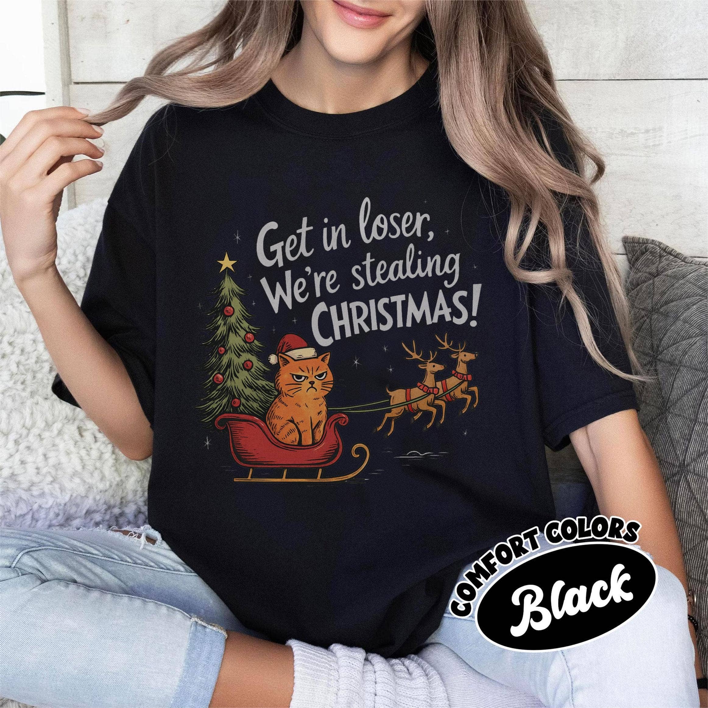 Glaime - Wholesale T-Shirt (Graphic) - Women's -  Get in Loser We're Stealing Christmas Shirt, Xmas Sweater3