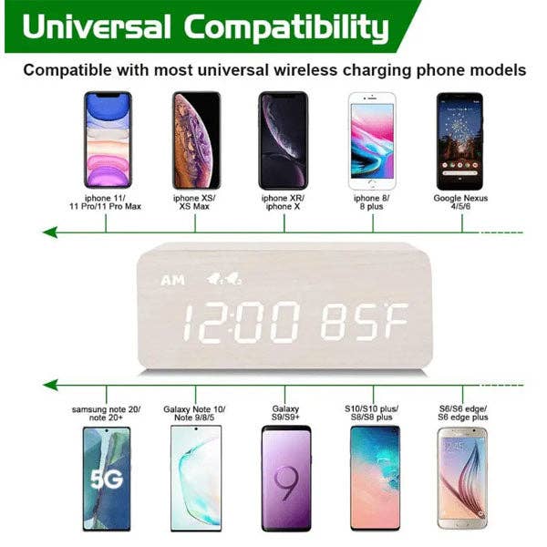 Showcase - Wholesale Charging Dock - LumbrTime Wood Finish LED Clock With Wireless Induction Phone Charger