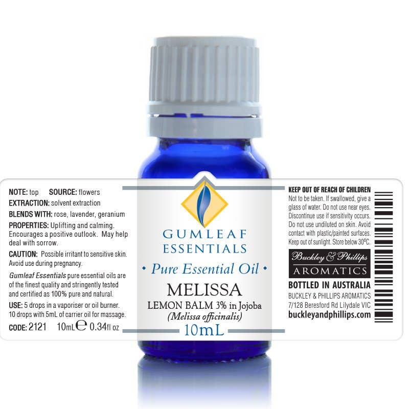 Buckley & Phillips Aromatics – wholesale Eterisk olja – Melissa (3% i Jojoba) eterisk olja2