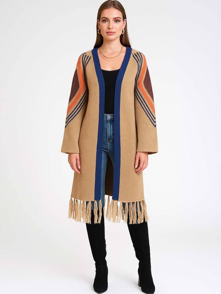 Ladies Multi Color Open Front Long Sleeves Tassel Cardigan for wholesale by Sweetkama