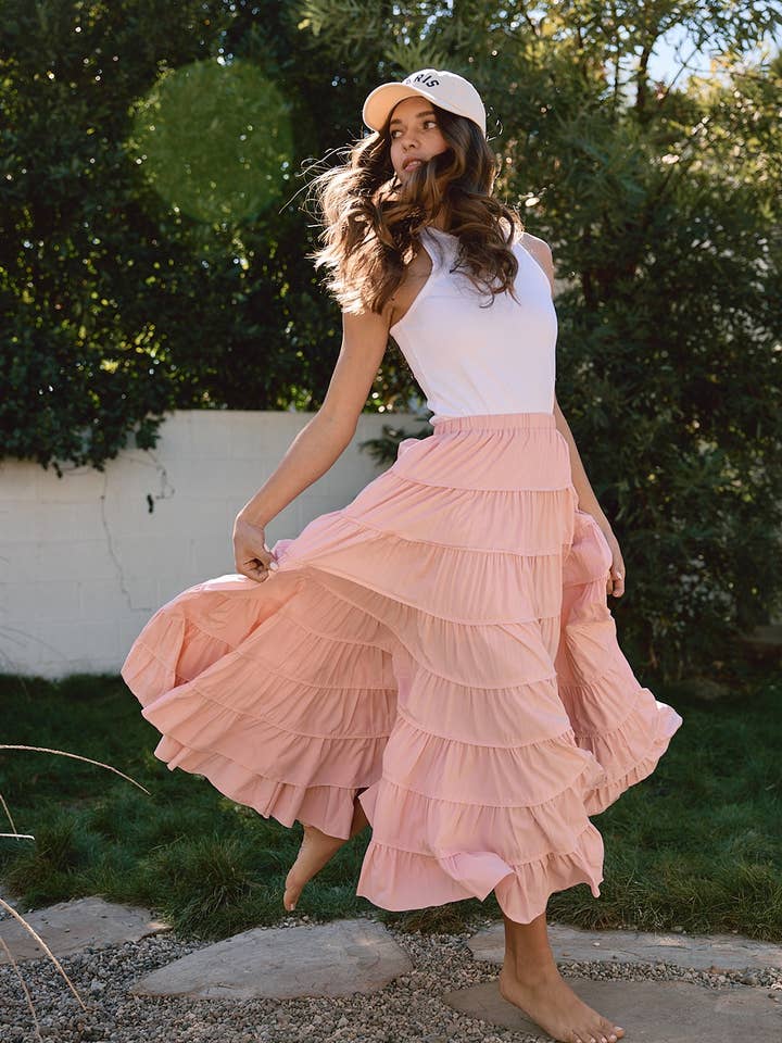 Elasticated Waist Tiered Maxi Skirt - RS1035 for wholesale by RAISONNEL