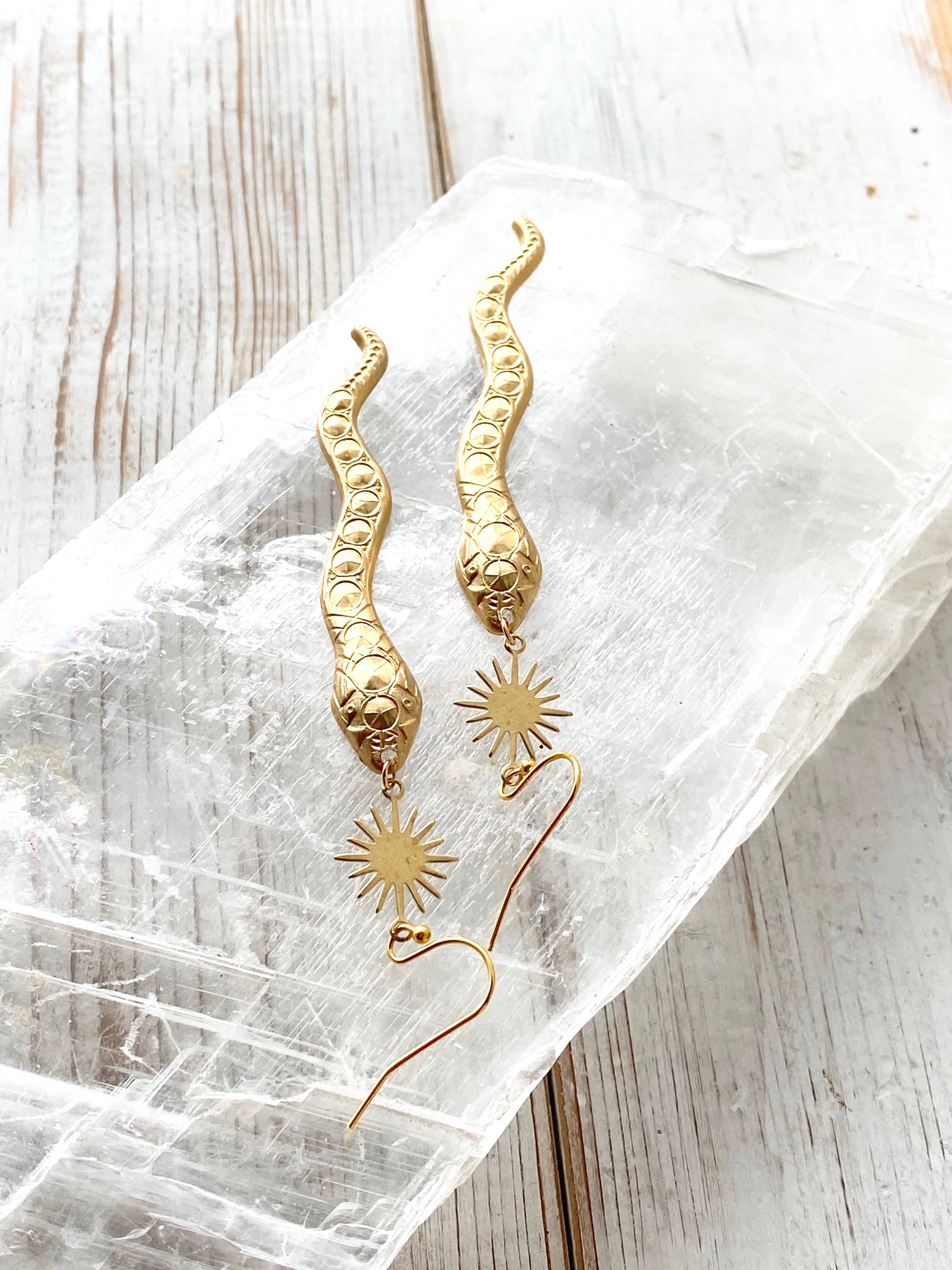 Red Truck Designs - Wholesale Dangle Earrings - Snake Desert Sun Earrings Gold Rattlesnake Southwest1