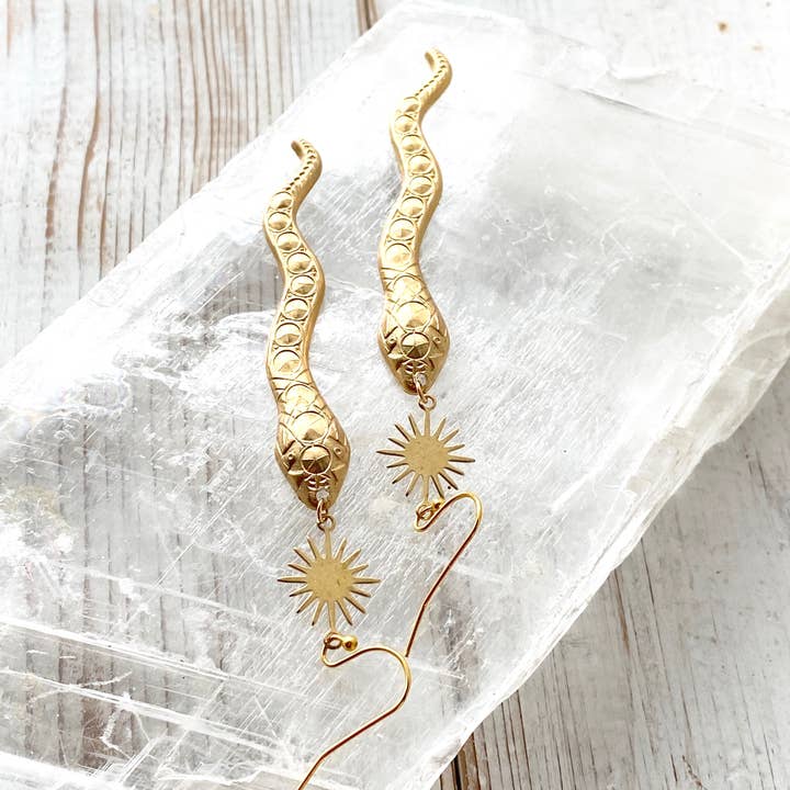 Red Truck Designs - Wholesale Dangle Earrings - Snake Desert Sun Earrings Gold Rattlesnake Southwest1