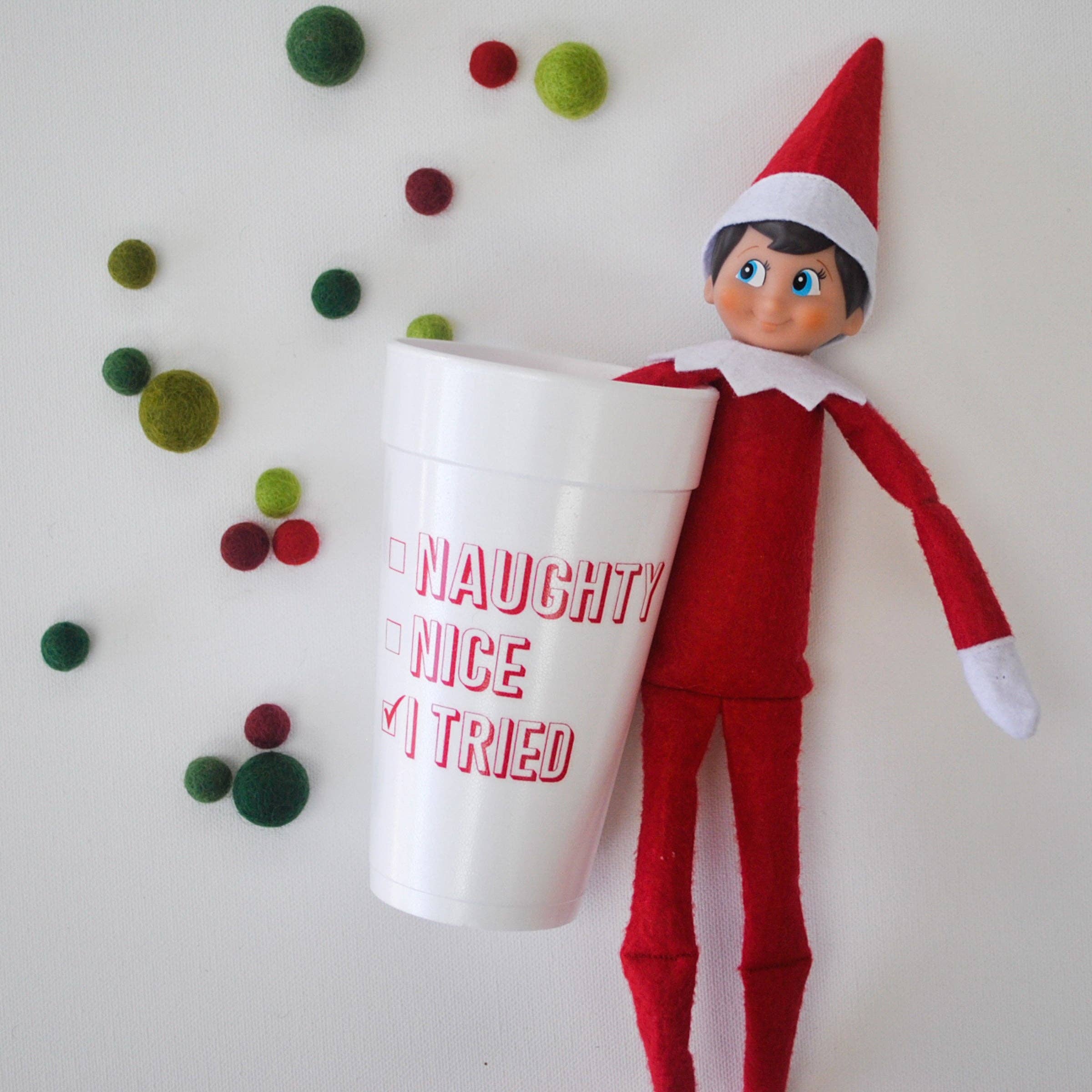 Gatherings by Curated Paperie - Wholesale Disposable Cup - Red Naughty, Nice, I Tried 20oz. Foam Cups | 10 pack0