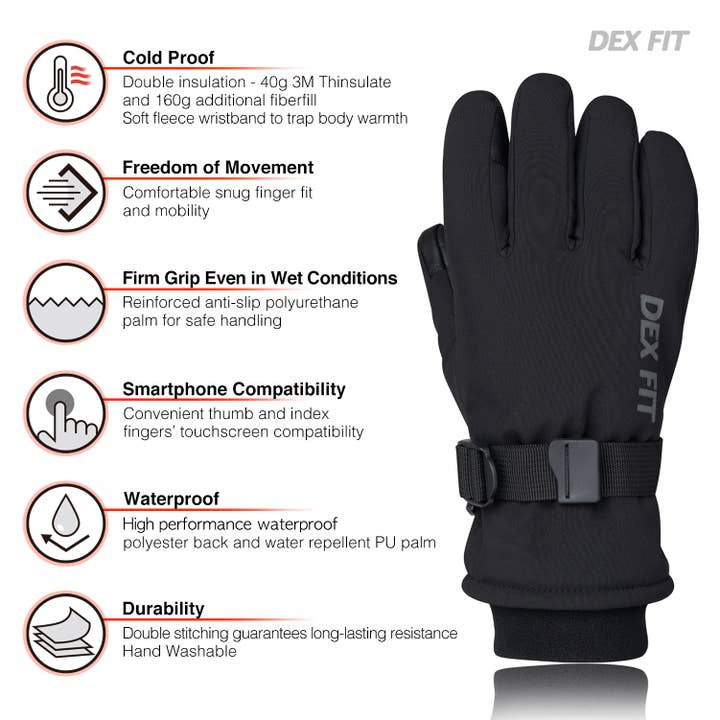 Muveen - Wholesale Gloves - Unisex - Dex Fit WG201 Winter Gloves - Black