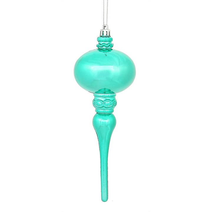 8" Teal Shiny Finial Ornament for wholesale by Dunn Deals
