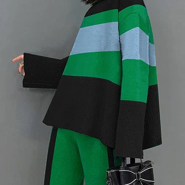 Flared Sleeve Contrast High Neck Sweater for wholesale by Sheer Trend