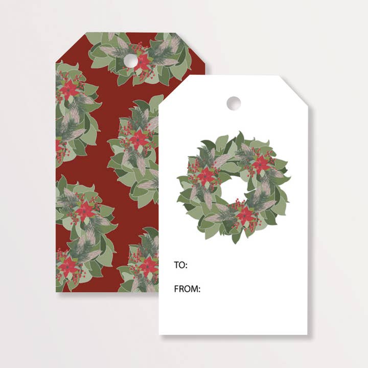 Magnolia Wreath Gift Tags for wholesale by Kartoti Designs