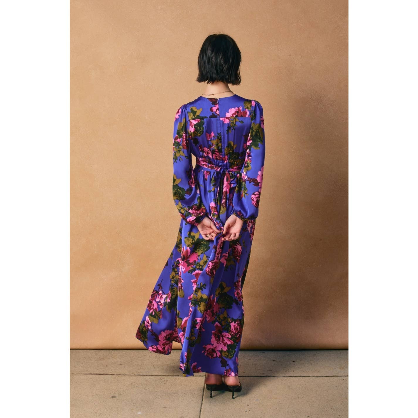 MIDNIGHT FLORAL Mesmerizing Essence Pleated Waist Maxi Dress for wholesale on Faire2