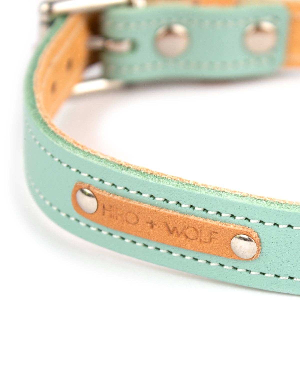 Hiro + Wolf – wholesale Pet collar – Dog – Luxury Leather Duo Tone Studded Dog Collar 'Mint + Tan'12
