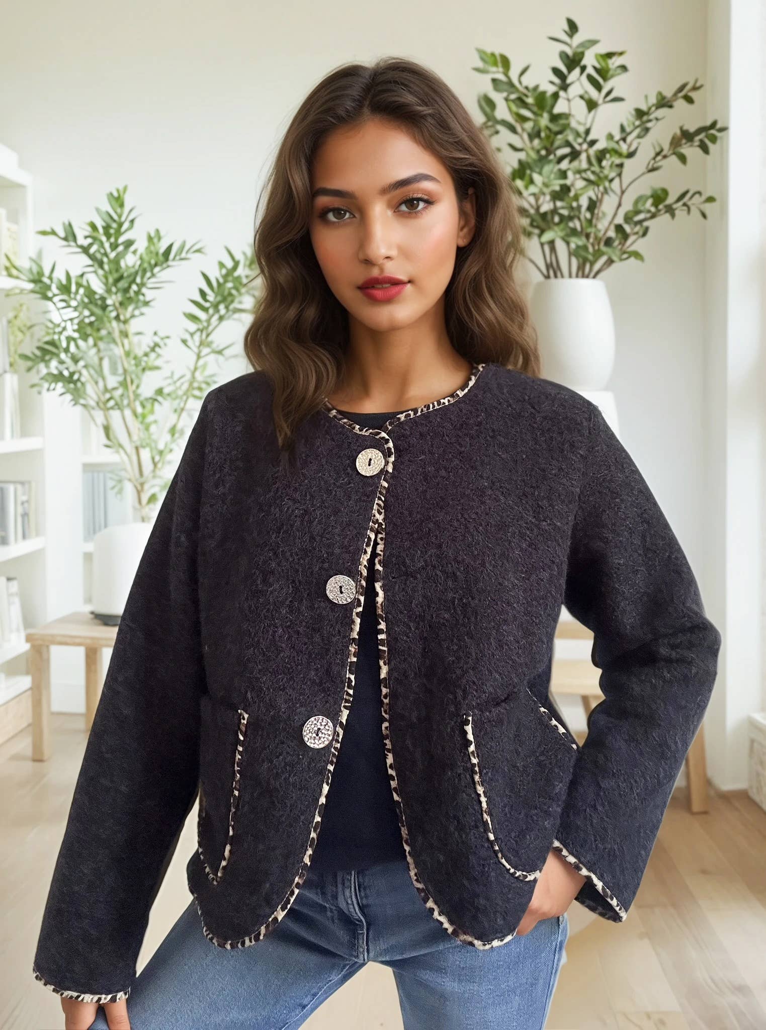 ZAFA PARIS – Engroshandel Jakke - Dame – 21P13H514 Jakke med lige snit i meleret, glat uldlook.3