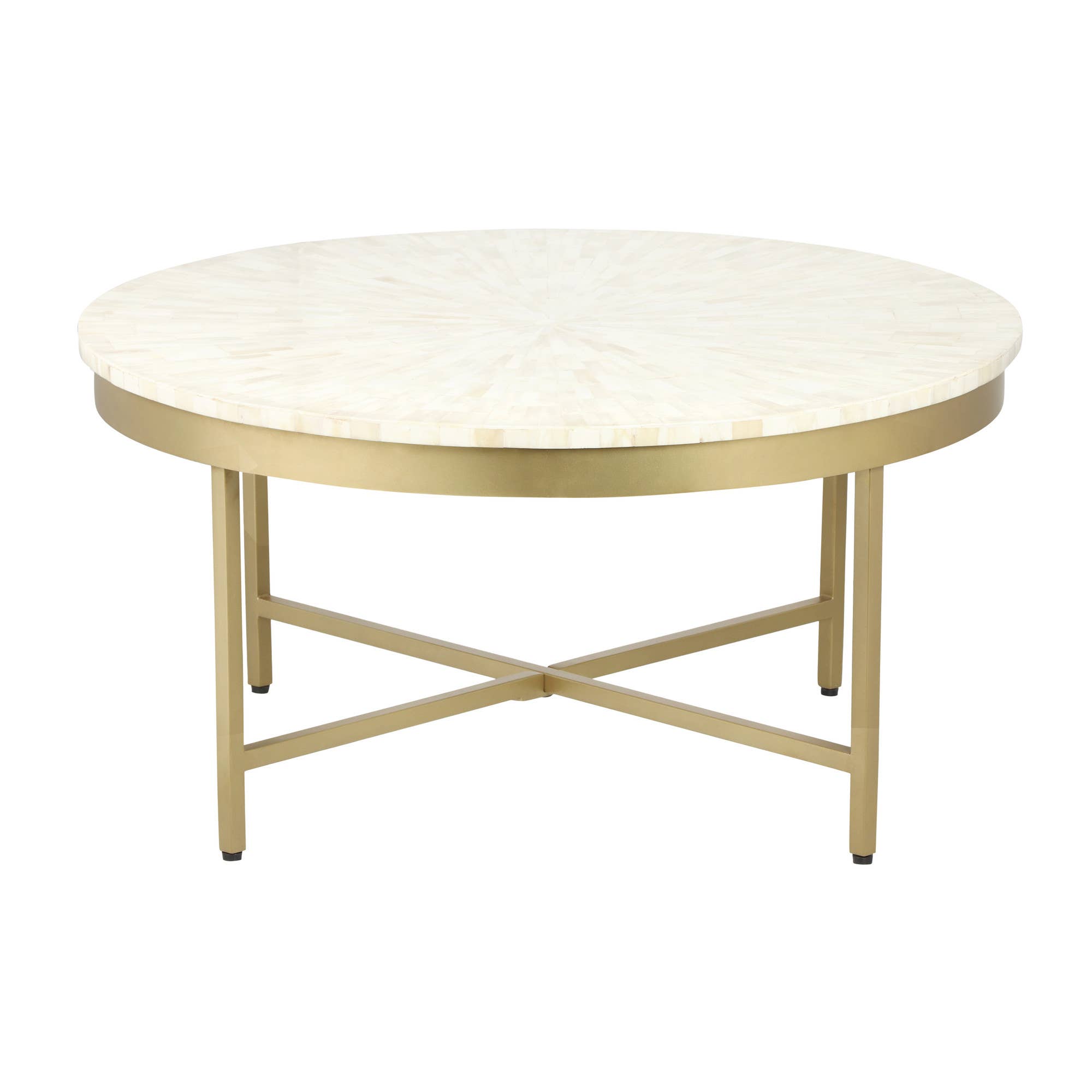 HomeRoots - Wholesale Coffee Table - 18" Ivory And Gold Wood And Steel Round Coffee Table0