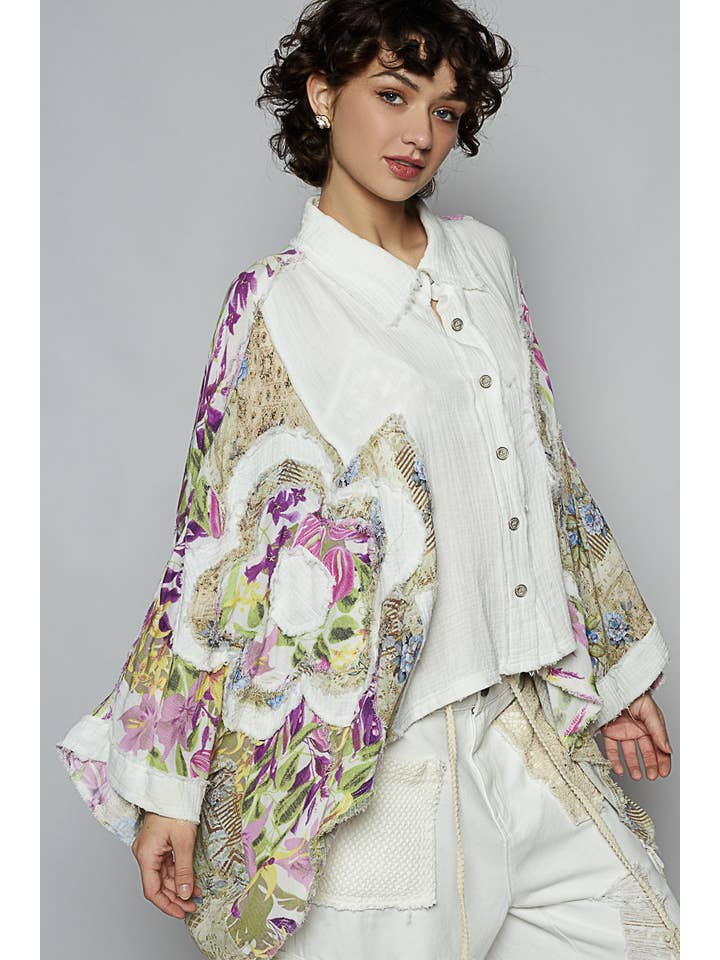 Pol Clothing - Wholesale Button Down Shirt - Women's - 3/4 sleeve roomy fit floral printed shirt top21