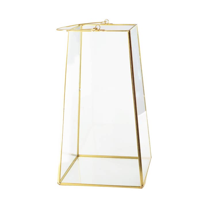 Glazen lantaarn met gouden rand en handvat h30 cm voor wholesale door AULICA